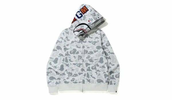 BAPE Space Camo Shark Full Zip Double Hoodie White Multi