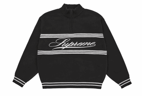 Supreme Script Stripe Half Zip Sweater Black