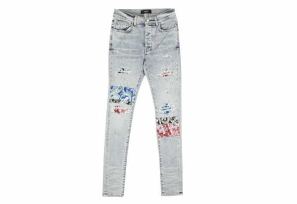 AMIRI Pajama Art Patch Skinny Jeans Blue